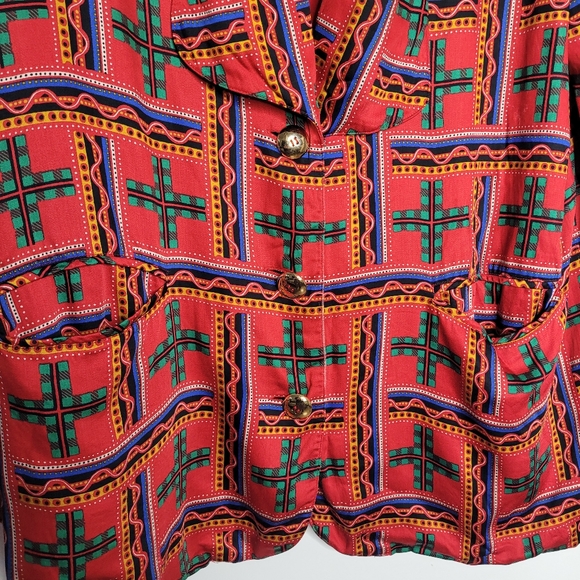 Vintage 80's Simon Chang red and green blazer in size 16 - Picture 10 of 13